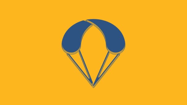 Icona Paracadute Blu Isolata Sfondo Arancione Sport Estremi Attrezzature Sportive — Video Stock
