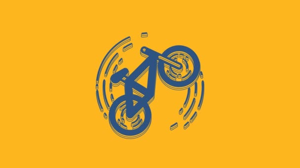 Blue Bicycle Trick Icon Isolated Orange Background Bike Race Extreme — Stock Video
