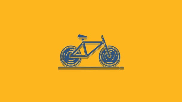 Blue Bicycle Icon Isolated Orange Background Bike Race Extreme Sport — Stockvideo