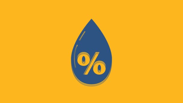 Niebieska Ikona Procentowa Kropli Wody Izolowana Pomarańczowym Tle Analiza Wilgotności — Wideo stockowe