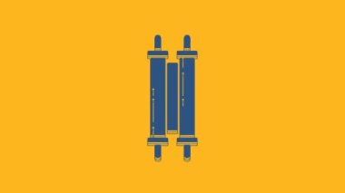 Blue Torah scroll icon isolated on orange background. Jewish Torah in expanded form. Star of David symbol. Old parchment scroll. 4K Video motion graphic animation.