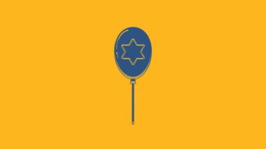 Blue Balloons with ribbon with star of david icon isolated on orange background. Balloon with israel flag. 4K Video motion graphic animation.