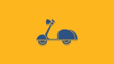 Blue Scooter icon isolated on orange background. 4K Video motion graphic animation.