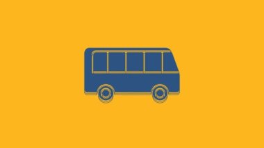 Blue Bus icon isolated on orange background. Transportation concept. Bus tour transport sign. Tourism or public vehicle symbol. 4K Video motion graphic animation.