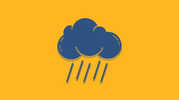 Nuvola Blu Con Icona Pioggia Isolata Sfondo Arancione Pioggia Precipitazioni — Video Stock