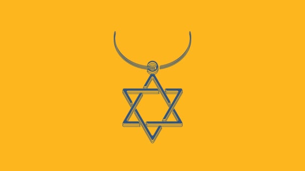 Blue Star David Necklace Chain Icon Isolated Orange Background Jewish — Vídeo de Stock