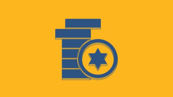 Icono Moneda Judía Azul Aislado Sobre Fondo Naranja Símbolo Moneda — Vídeos de Stock