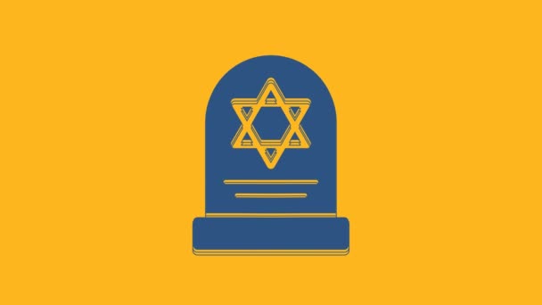 Blue Tombstone Star David Icon Isolated Orange Background Jewish Grave — Stok video