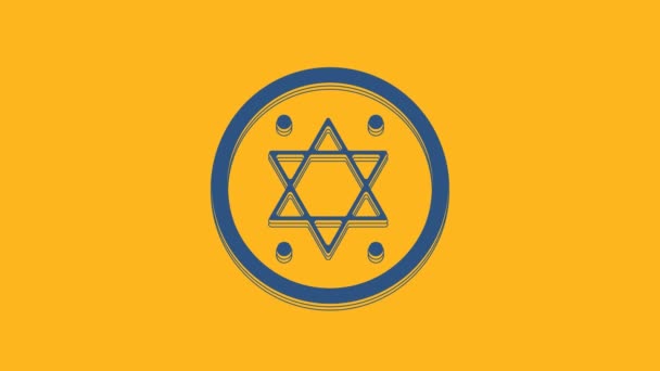 蓝色犹太硬币图标孤立在橙色背景 货币符号 4K视频运动图形动画 — 图库视频影像