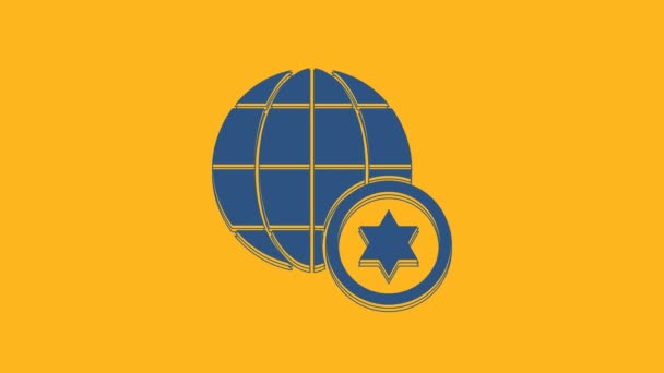 Blue World Globe Israel Icon Isolated Orange Background Video Motion — Stockvideo