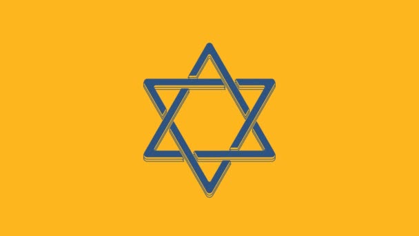 Blue Star David Icon Isolated Orange Background Jewish Religion Symbol — стоковое видео