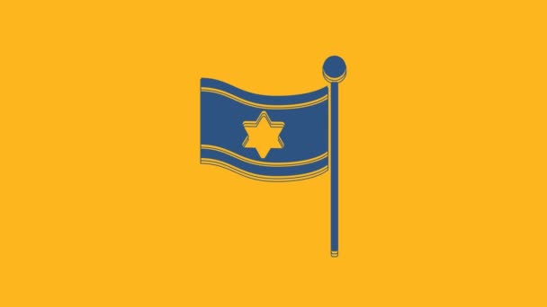 Blue Flag Israel Icon Isolated Orange Background National Patriotic Symbol — Stockvideo