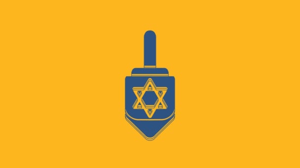 Blå Hanukkah Dreidel Ikon Isolerad Orange Bakgrund Video Motion Grafisk — Stockvideo