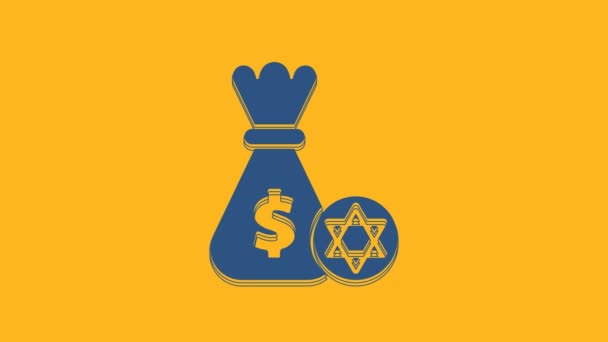 Bolsa Dinero Judía Azul Con Estrella David Moneda Icono Aislado — Vídeos de Stock