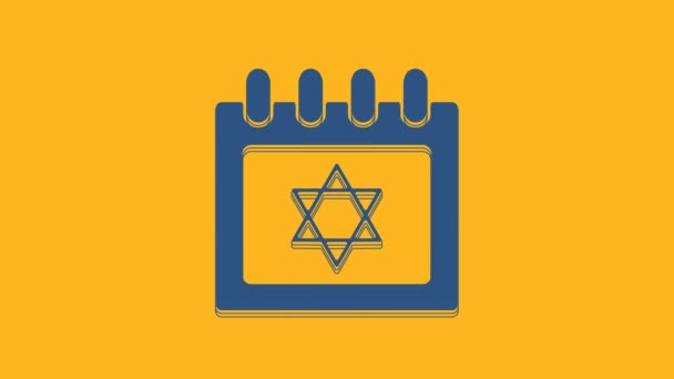 Голубой Еврейский Календарь Звездой Иконы Дэвида Изолирован Оранжевом Фоне Календарь — стоковое видео