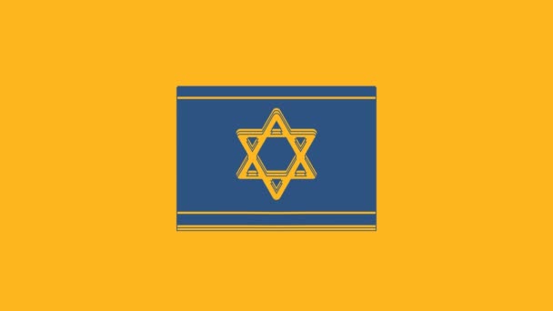 オレンジ色の背景にイスラエルのアイコンの青旗 愛国心の象徴だ 4Kビデオモーショングラフィックアニメーション — ストック動画
