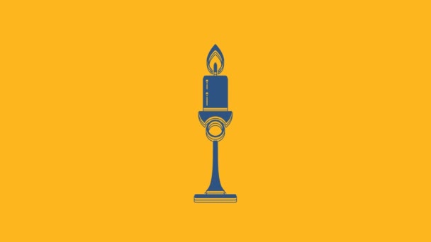 Blue Burning Candle Candlestick Icon Isolated Orange Background Old Fashioned — Stock Video