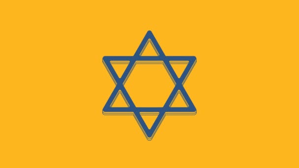ダヴィデの青い星のアイコンはオレンジの背景に孤立しています ユダヤ教のシンボル イスラエルの象徴 4Kビデオモーショングラフィックアニメーション — ストック動画