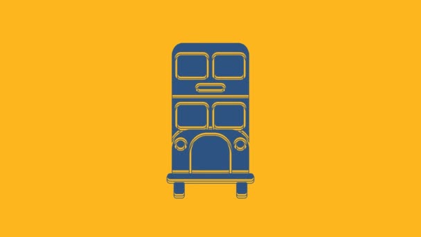 Blue Double Decker Buss Ikon Isolerad Orange Bakgrund Londons Klassiska — Stockvideo