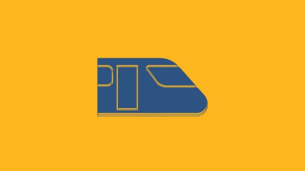 Голубая Иконка Train Выделена Оранжевом Фоне Символ Общественного Транспорта Транспорт — стоковое видео
