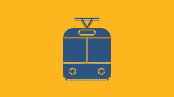 Blue Tram Railway Icon Isolated Orange Background Public Transportation Symbol — Video Stock