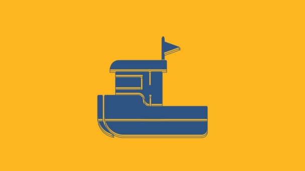 Blaues Fischerboot Symbol Isoliert Auf Orangefarbenem Hintergrund Video Motion Grafik — Stockvideo