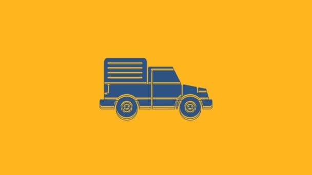 Blue Delivery Cargo Truck Icon Isolated Orange Background Видеографическая Анимация — стоковое видео