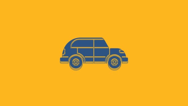 Ícone Azul Carro Hatchback Isolado Fundo Laranja Animação Gráfica Movimento — Vídeo de Stock