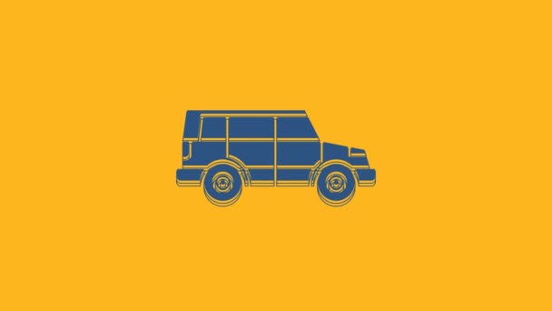 Niebieska Ikona Samochodu Terenowego Pomarańczowym Tle Animacja Graficzna Ruchu Wideo — Wideo stockowe