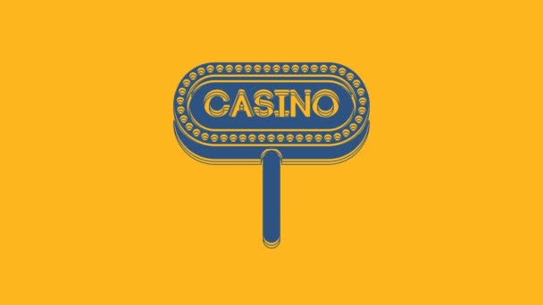 Blue Casino Skylt Ikon Isolerad Orange Bakgrund Video Motion Grafisk — Stockvideo