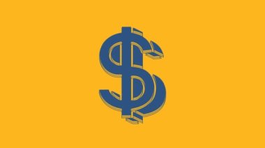 Blue Dollar symbol icon isolated on orange background. Cash and money, wealth, payment symbol. Casino gambling. 4K Video motion graphic animation.
