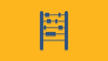 Blue Abacus icon isolated on orange background. Traditional counting frame. Education sign. Mathematics school. 4K Video motion graphic animation.