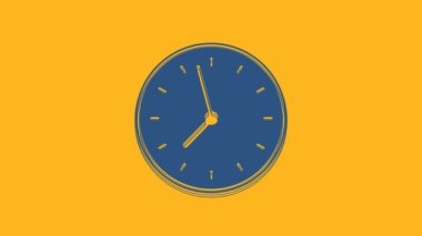 Blue Clock icon isolated on orange background. Time symbol. 4K Video motion graphic animation.