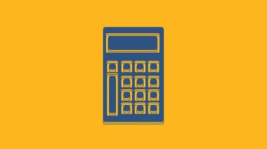 Blue Calculator icon isolated on orange background. Accounting symbol. Business calculations mathematics education and finance. 4K Video motion graphic animation.