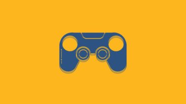 Blue Gamepad icon isolated on orange background. Game controller. 4K Video motion graphic animation.