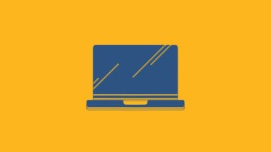 Blue Laptop icon isolated on orange background. Computer notebook with empty screen sign. 4K Video motion graphic animation.