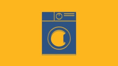 Blue Washer icon isolated on orange background. Washing machine icon. Clothes washer - laundry machine. Home appliance symbol. 4K Video motion graphic animation.