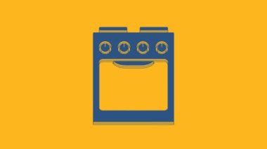 Blue Oven icon isolated on orange background. Stove gas oven sign. 4K Video motion graphic animation.