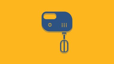 Blue Electric mixer icon isolated on orange background. Kitchen blender. 4K Video motion graphic animation.
