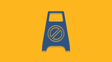 Blue Wet floor and cleaning in progress icon isolated on orange background. Cleaning service concept. 4K Video motion graphic animation.