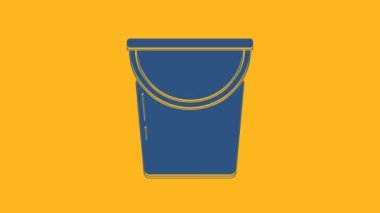 Blue Bucket icon isolated on orange background. 4K Video motion graphic animation.