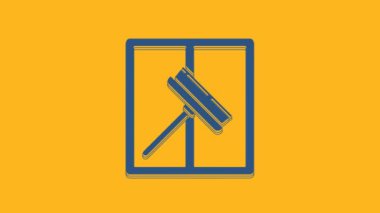 Blue Cleaning service with of rubber cleaner for windows icon isolated on orange background. Squeegee, scraper, wiper. 4K Video motion graphic animation.