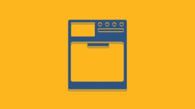 Blue Washer icon isolated on orange background. Washing machine icon. Clothes washer - laundry machine. Home appliance symbol. 4K Video motion graphic animation.