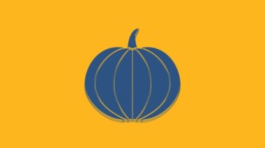 Mavi Balkabağı simgesi turuncu arkaplanda izole edilmiş. Mutlu Cadılar Bayramı Partisi. 4K Video hareketli grafik canlandırması.