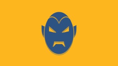 Mavi Vampir ikonu turuncu arka planda izole edilmiş. Mutlu Cadılar Bayramı Partisi. 4K Video hareketli grafik canlandırması.