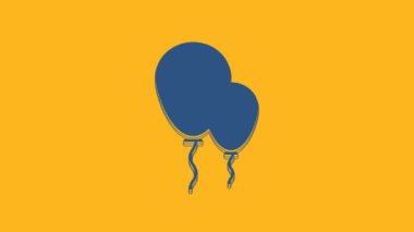 Blue Balloons with ribbon icon isolated on orange background. 4K Video motion graphic animation.