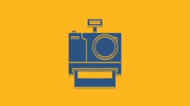 Blue Photo camera icon isolated on orange background. Foto camera icon. 4K Video motion graphic animation.