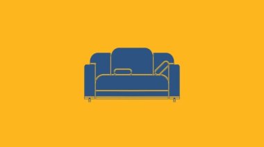 Blue Sofa icon isolated on orange background. 4K Video motion graphic animation.