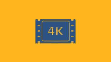Mavi 4K film, bant, çerçeve simgesi turuncu arka planda izole edilmiş. 4K Video hareketli grafik canlandırması.