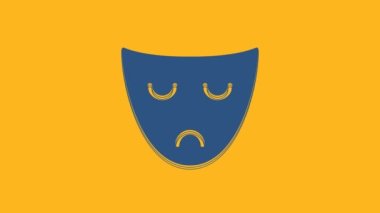 Mavi Tiyatro Maskesi ikonu turuncu arka planda izole edildi. 4K Video hareketli grafik canlandırması.